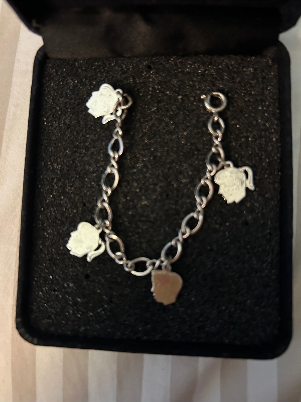 Sterling Silver Charm Bracelet with 3 Girl Heads and 1Boy Head